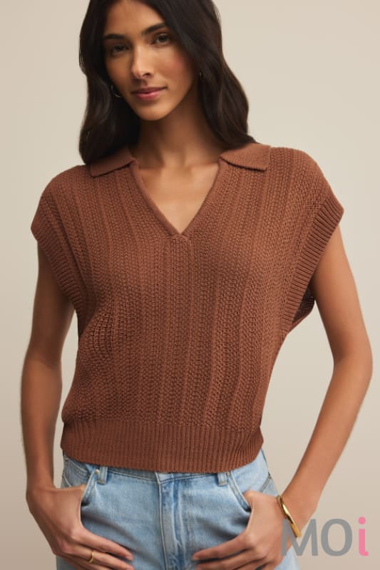 Z Supply Lauden Polo Top Teakwood