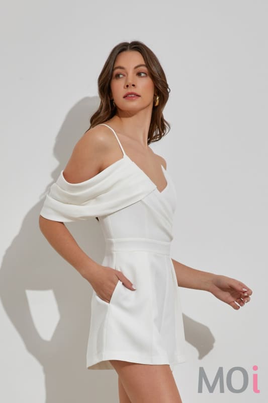 Cold Shoulder Romper Off White
