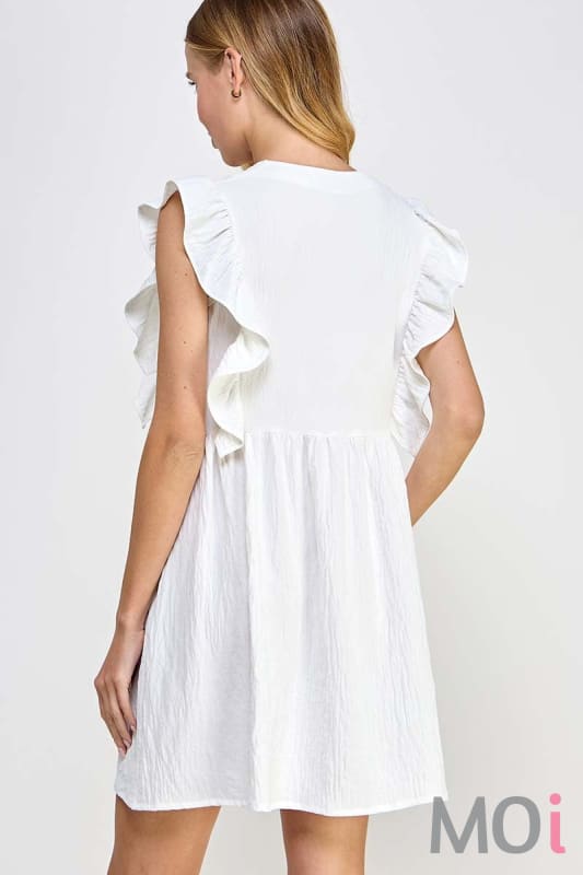 Solid Ruffle Shoulder Dress Ivory