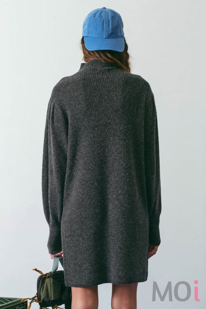 Mock Neck Sweater Dress Charcoal