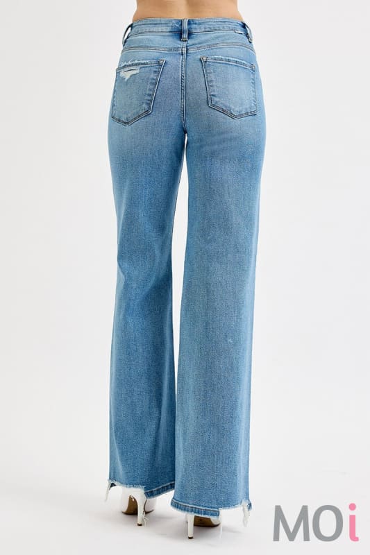 Tummy Control High Rise Knee Distress Jeans