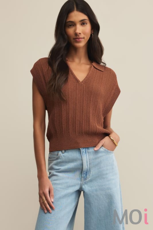 Z Supply Lauden Polo Top Teakwood