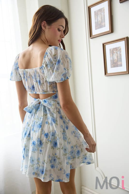 Floral Corset Detail Back Tie Mini Dress