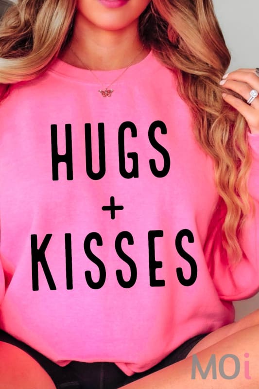 Hugs + Kisses Valentine Graphic Tee Crewneck Sweatshirt