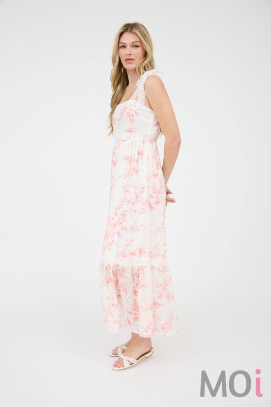 Polka Dot Floral Eyelet Lace Trim Dress
