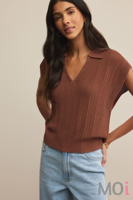 Z Supply Lauden Polo Top Teakwood