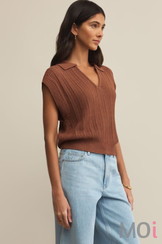 Z Supply Lauden Polo Top Teakwood