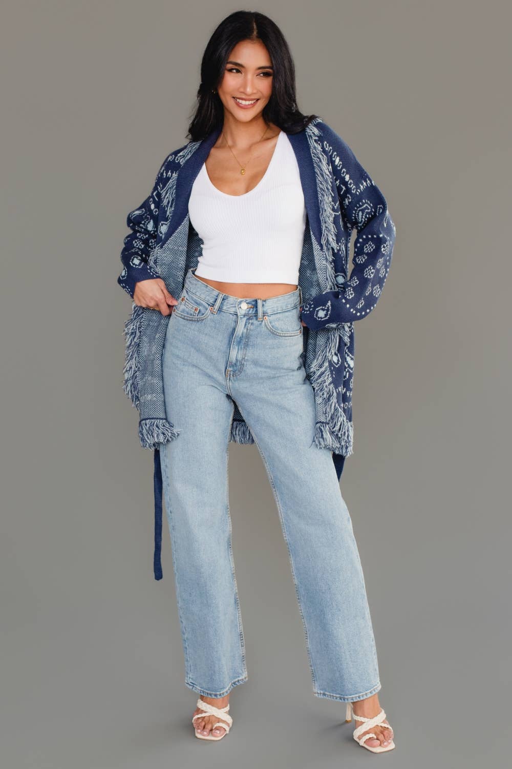 Blue Bandana Fringe Cardigan