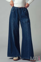 Relaxed Wide Leg Drawstring Western Pants