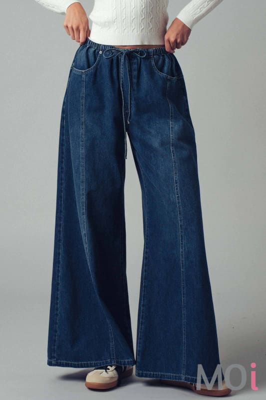 Relaxed Wide Leg Drawstring Western Pants