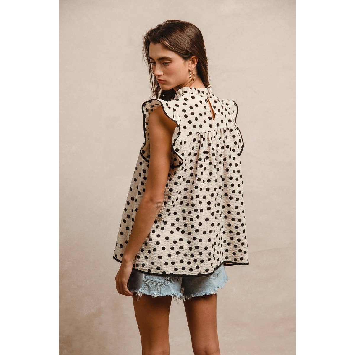 Dot Printed Smocked Yoke Top