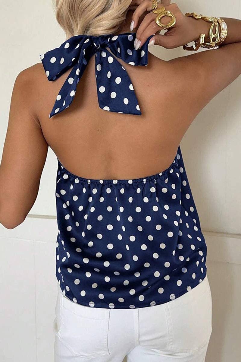 Polka Dot Halter Neck Tank Top
