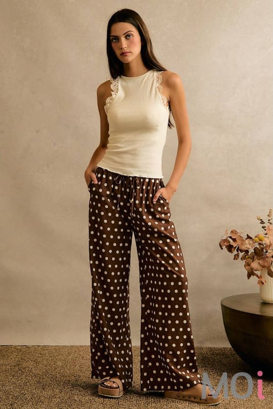 Polka Dot Elastic Waist Wide Pants