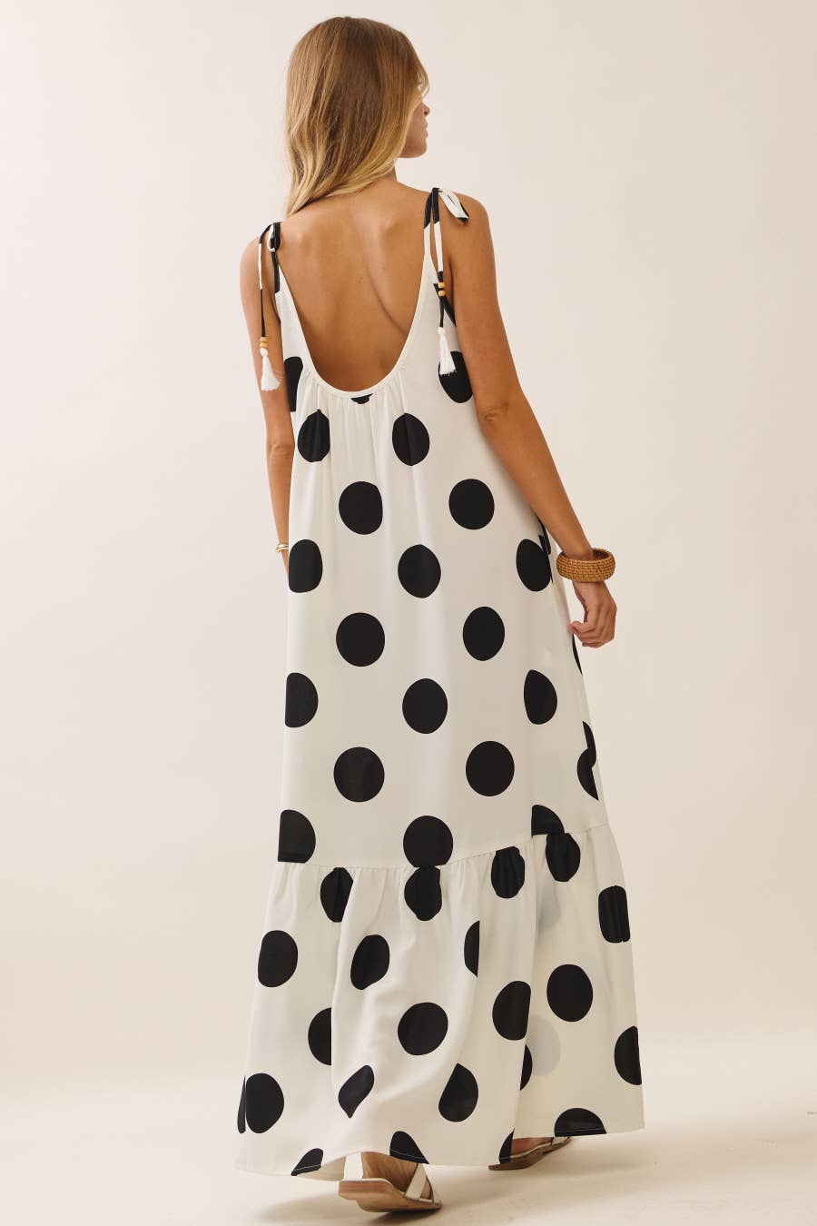 Polka dot tie-strap maxi dress