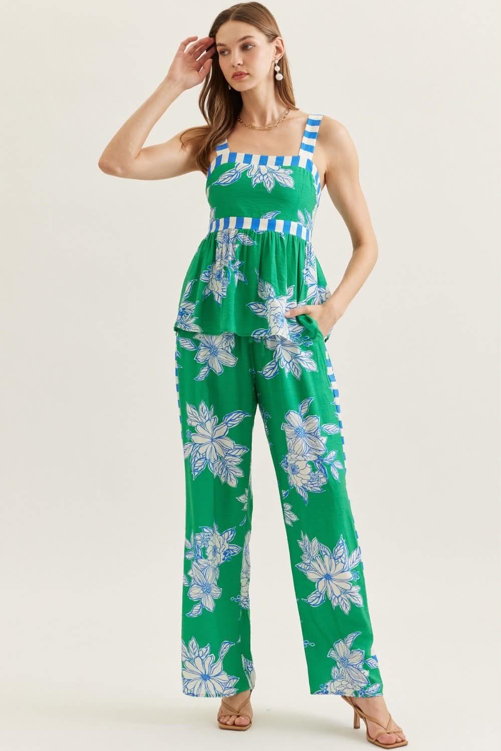 Floral Striped Contrast Trim Top