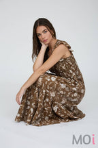 Floral Smocked V-Neck Button Down Midi Dress