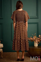 Polka Dot Smocked Bodice Midi Dress
