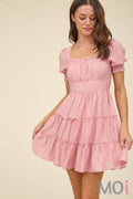 Square Neck Smocked Detail Tiered Mini Dress