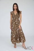 Floral Smocked V-Neck Button Down Midi Dress