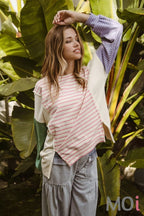 Stripe Mixed Top With Side Slit