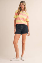 Striped Short Sleeve Sweater Knit