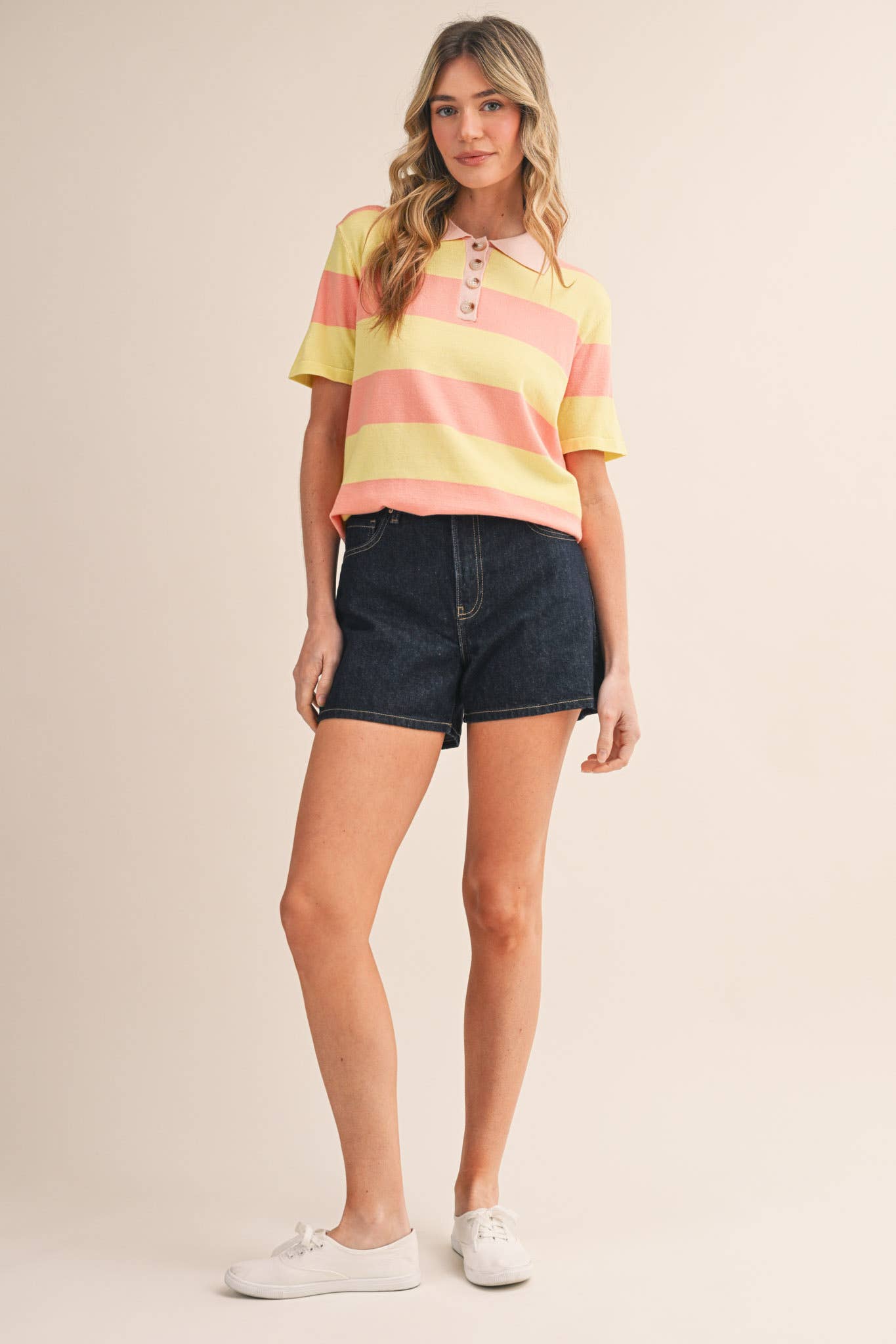 Striped Short Sleeve Sweater Knit