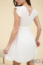 Shirred Waist Ruffle Sleeve Mini Dress