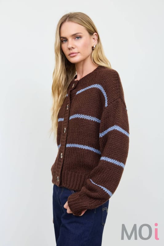 Stripe Jacquard Button Down Knit Cardigan