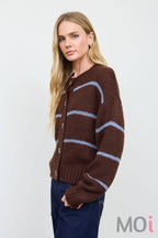 Stripe Jacquard Button Down Knit Cardigan