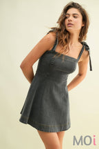 Denim Strap Tie Mini Dress