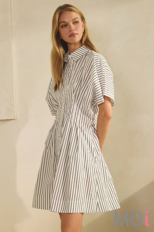 Striped Short-sleeve Shirt Dress