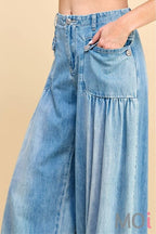 Ankle Drawstring Wide Denim Pants