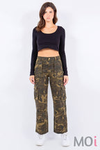 HIGH WAIST CARGO PANTS WITH POCKETS