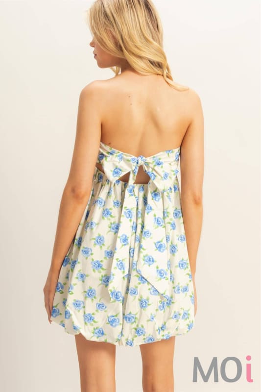 Floral Strapless Bubble Hem Mini Dress