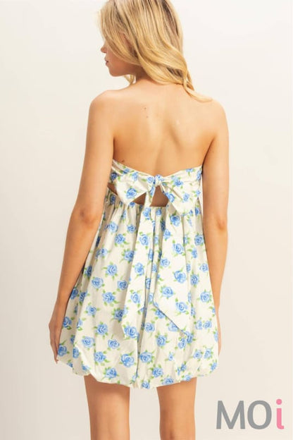 Floral Strapless Bubble Hem Mini Dress