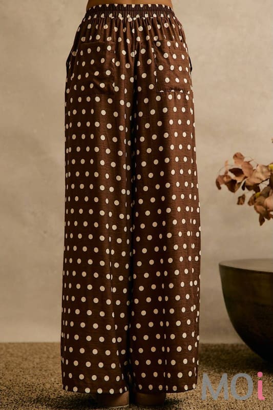 Polka Dot Elastic Waist Wide Pants