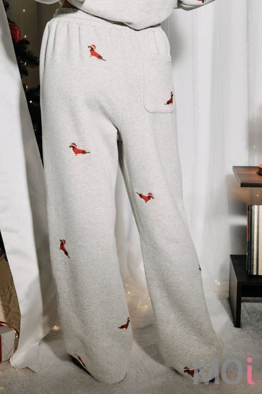 High Waist Embroidered Christmas Dog Sweatpants