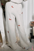 High Waist Embroidered Christmas Dog Sweatpants