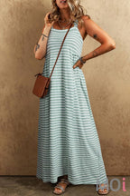 Shirred Frilled High Waist Loose Fit Maxi Dress