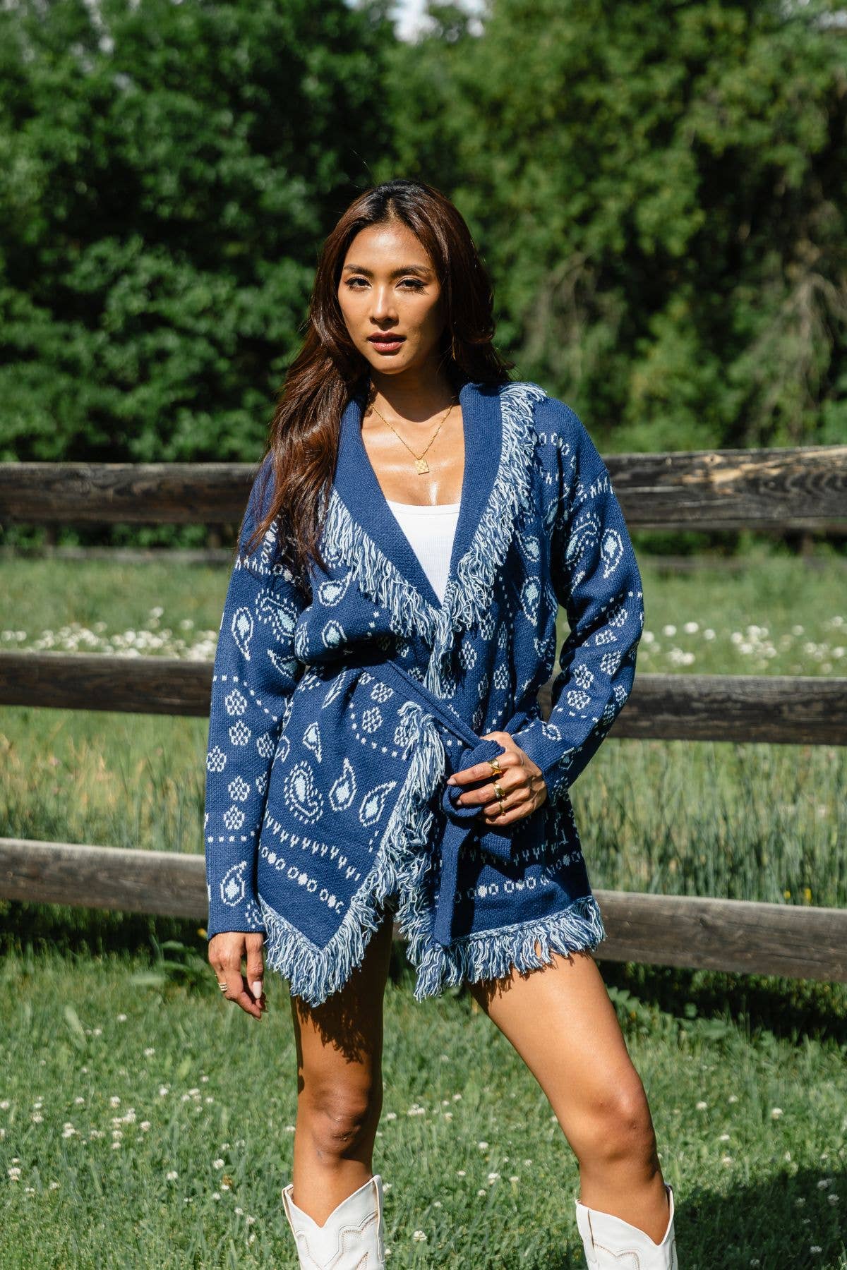 Blue Bandana Fringe Cardigan