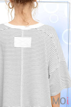 Basic Striped Drop Shoulder Short Sleeves Top