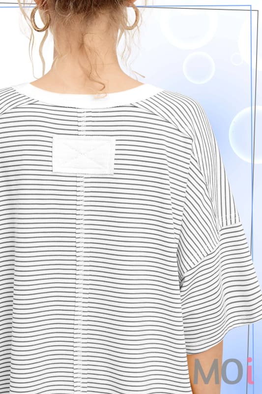 Basic Striped Drop Shoulder Short Sleeves Top