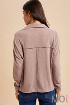 Garment Washed Long Sleeve Polo Top