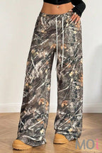 FASHION STRETCH WAIST CAMO PRINT MOPPING PANTS