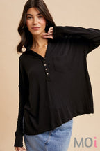 Ribbed Long Sleeve Henley Top