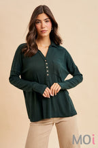 Ribbed Long Sleeve Henley Top