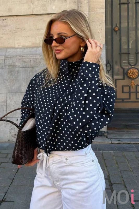 Oversized Polka Dot High Neck Zip-Up Jacket