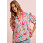 Flower Printed Woven Contrast Top