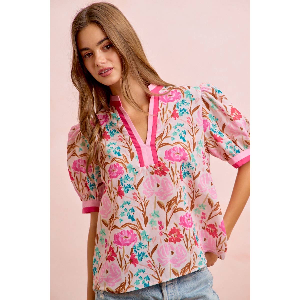 Flower Printed Woven Contrast Top