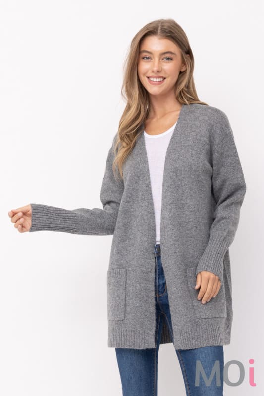 Long Open Front Cardigan With Pockets
